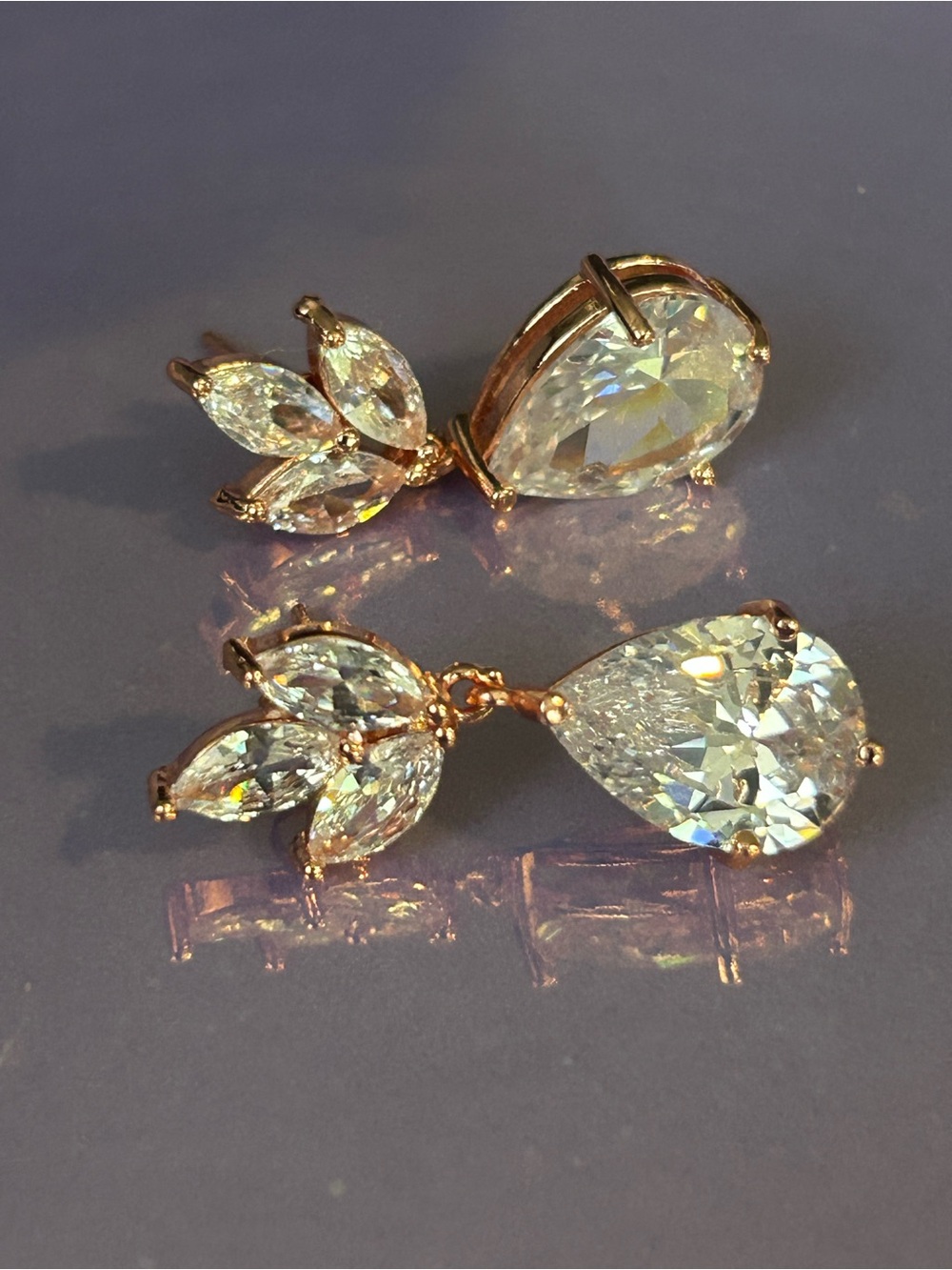 Crystal Drop Earrings in Gold & Clear NWOT